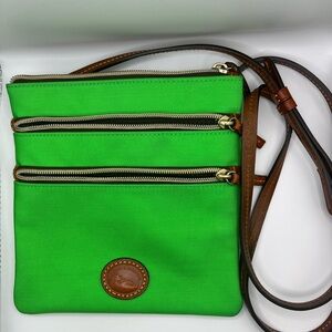 Dooney & Bourke Green Nylon Crossbody Purse Leather Strap